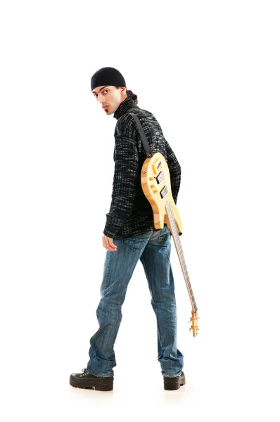 Гітарист ізольований на білому тлі — стокове фото