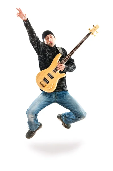 Gitarist springen in de lucht — Stockfoto