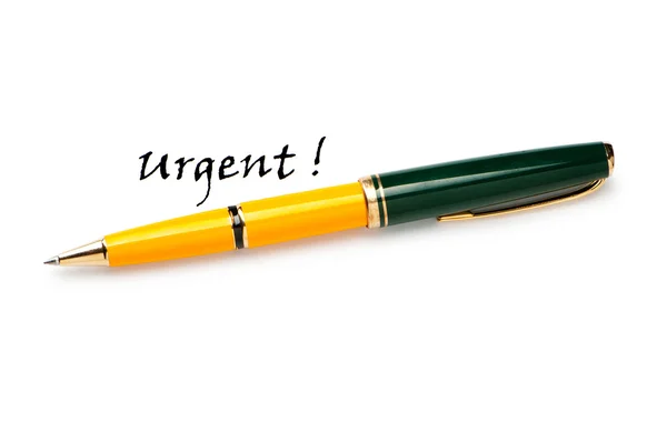 Penna e messaggio urgente isolati su bianco — Foto Stock