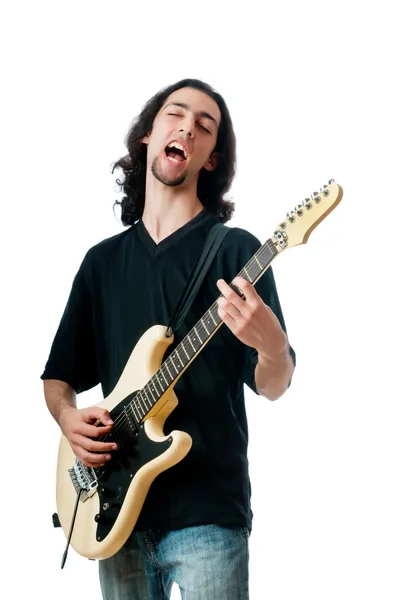 Гітарист ізольований на білому тлі — стокове фото