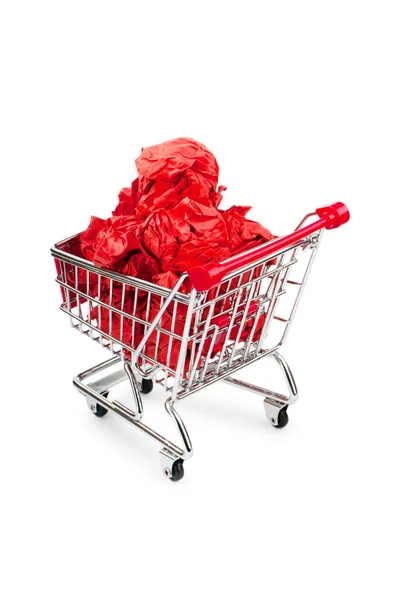 Concepto de reciclaje con papel de color y carrito de compras — Foto de Stock
