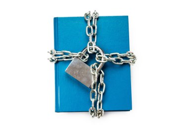 Censorship concept with books and chains on white clipart