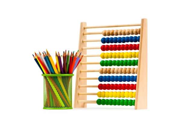 Abacus e lápis isolados sobre branco — Fotografia de Stock