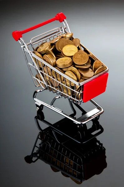 Gold coins in shopping cart — Stock Photo, Image