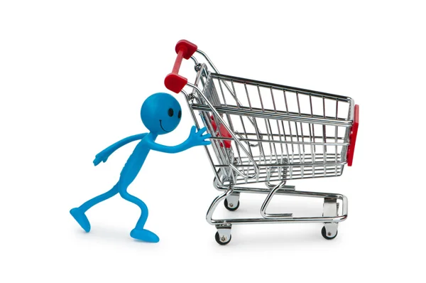 Shopping cart and smiley on white — Stock Photo, Image