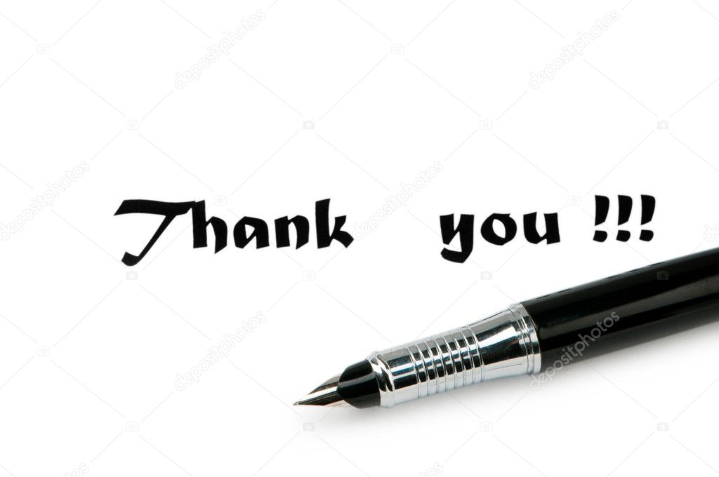 Thank you message and pen on white