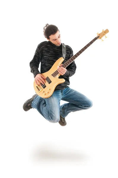 공중에서 점프 하는 기타 연주자 — 스톡 사진