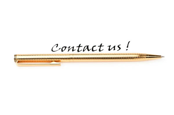 Stift und "Kontaktieren Sie uns" -Nachricht auf weiß — Stockfoto