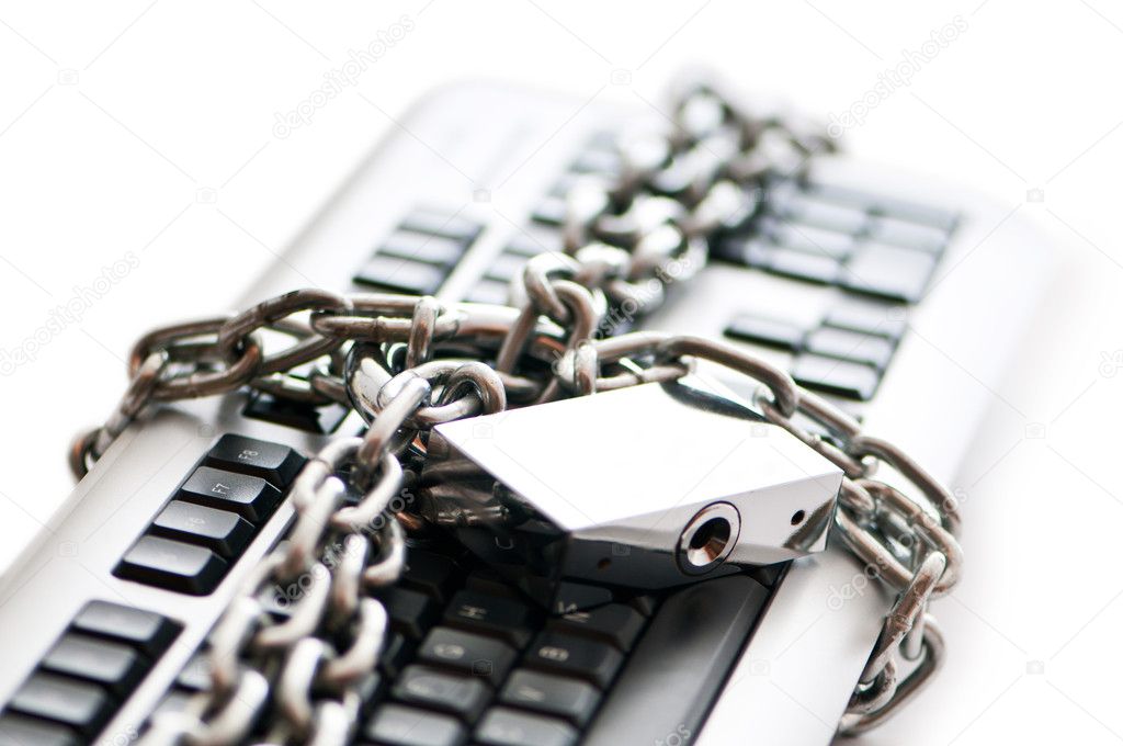 Concept of internet security with padlock and keyboard