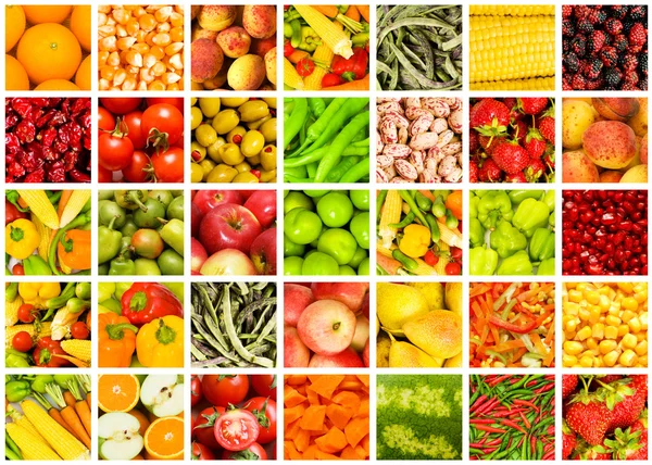 Collage de muchas frutas y verduras — Foto de Stock