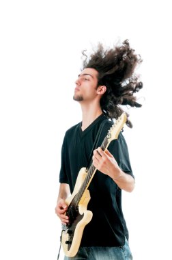 Guitar player isolated on the white background clipart