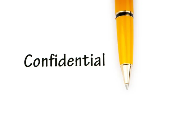 stock image Pen and confidential message on white