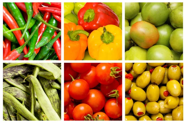Koláž mnoha druhů ovoce a zeleniny — Stock fotografie