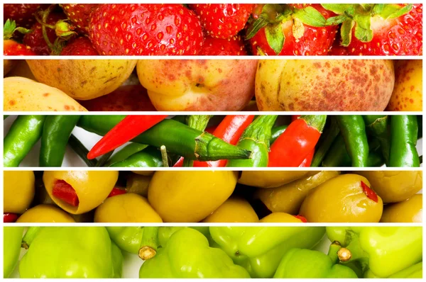Birçok meyve ve sebze kolajı — Stok fotoğraf