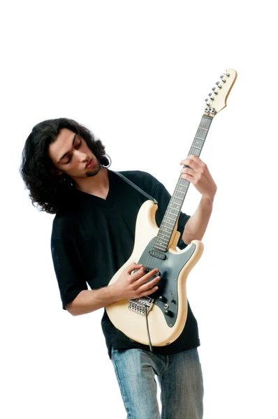 Guitarrista isolado no fundo branco — Fotografia de Stock