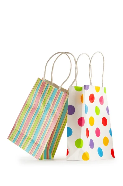 다채로운 종이 쇼핑 가방 흰색 절연 — 스톡 사진