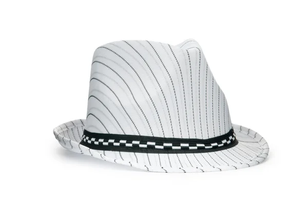 Biały kapelusz liniowane na białym tle — Zdjęcie stockowe