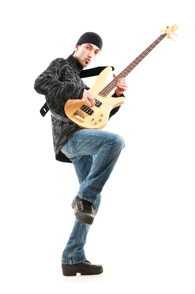 Guitar player isolated on the white background — Stock Photo, Image