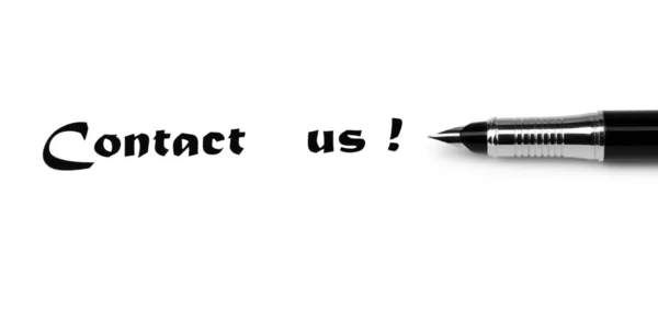 Pen and "Contact us" message on white — Stock Photo, Image