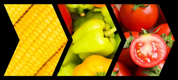 Colagem de muitas frutas e legumes — Fotografia de Stock