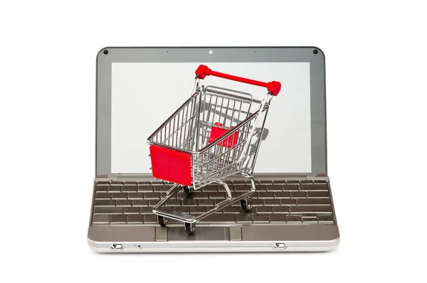 インターネット コンピューターとカート オンライン ショッピング概念 — ストック写真