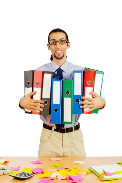 Biznesmen z wielu folderów w biały — Zdjęcie stockowe