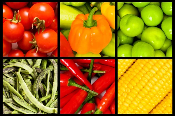 Koláž mnoha druhů ovoce a zeleniny — Stock fotografie
