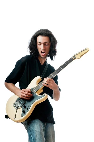 Guitar player isolated on the white background — Stock Photo, Image