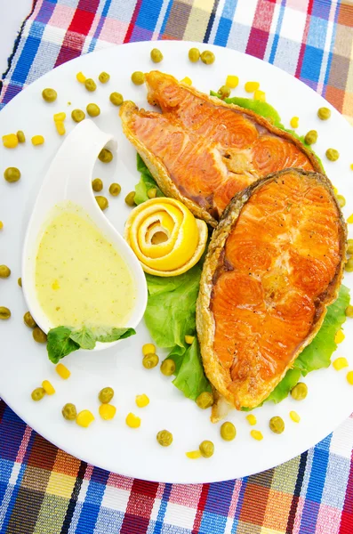Roasted salmon in the plate — 스톡 사진