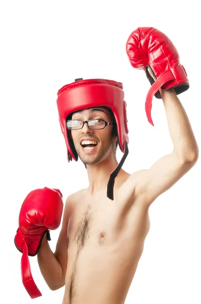 Boxeador divertido aislado en blanco —  Fotos de Stock