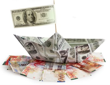 Money ship with dollars and shekels clipart