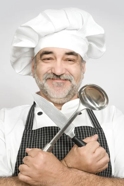 Elszigetelt boldog chef — Stock Fotó