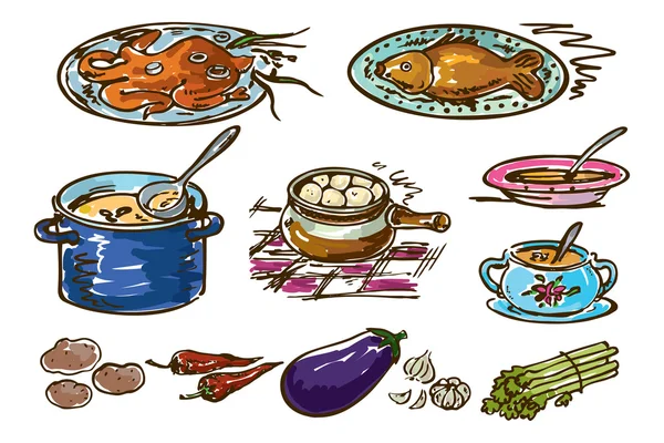Illustration mit buntem Essen — Stockvektor