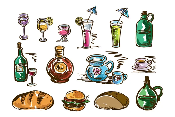 Ilustração com alimentos e bebidas — Vetor de Stock