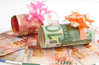 Monetary gift with shekels and euro clipart