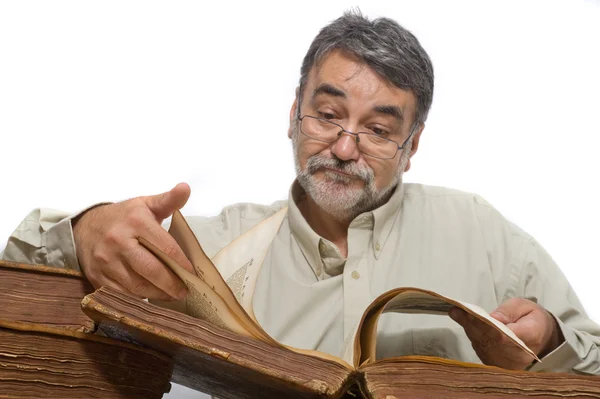 Archivist with ancient books — Stock Photo, Image
