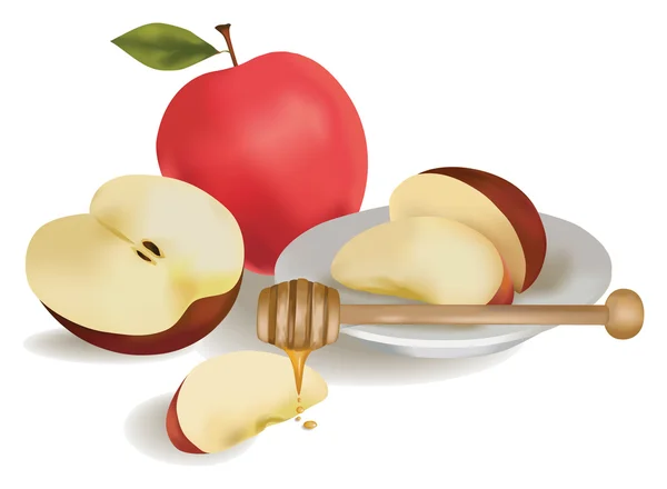 Honing met apple voor rosh hashana — Stockvector