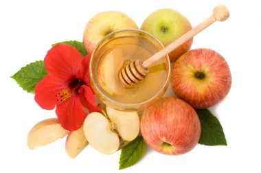 Isolated honey with ripe apple for Rosh Hashana clipart