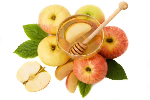 Isolierter Honig mit reifem Apfel für Rosch Haschana — Stockfoto