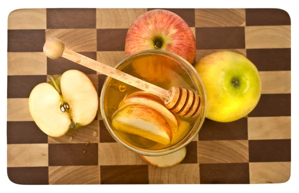 Honey with ripe apple for Rosh Hashana — Stock Photo, Image