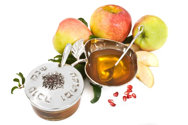 Geïsoleerde honing met rijpe verse appel voor rosh hashana — Stockfoto