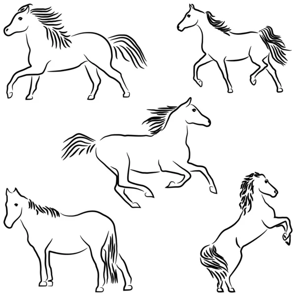 Cavalos estilizados desenhados — Vetor de Stock