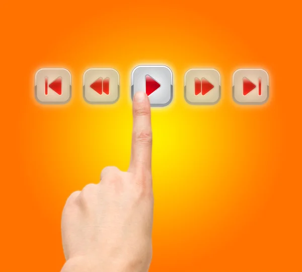 Кнопка нажатия руки, сенсорный экран — стоковое фото