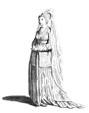 Dress of a noble lady of Syria in 1581 clipart