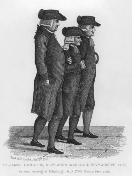 John Wesley caminhando em Edimburgo entre James Hamilton e Jose — Fotografia de Stock