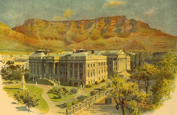 Casa do Parlamento e Montanha da Mesa na Cidade do Cabo — Fotografia de Stock