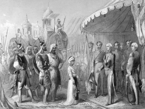 A submissão do jovem Maharaja Duleep Singh a Sir Henry Hardinge em — Fotografia de Stock