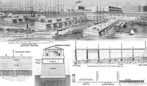 Voorgestelde wharfage pieren en verbeterde front voor de stad van new york — Stockfoto