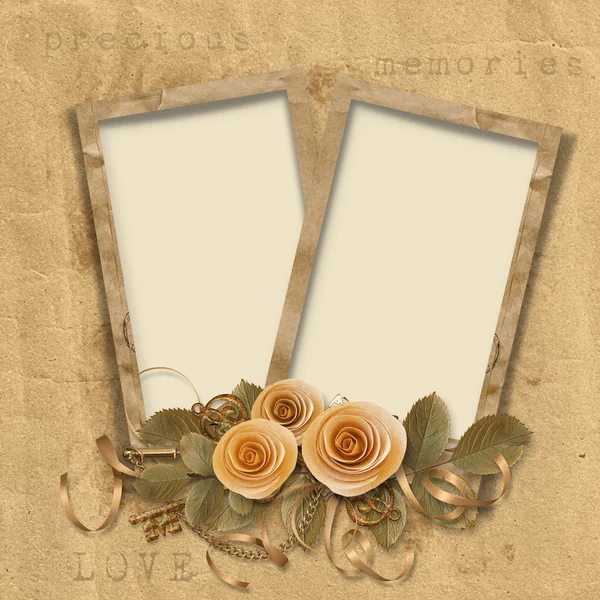 Винтажный фон с рамками и розами — стоковое фото