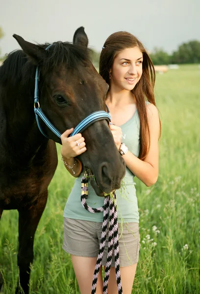 Het meisje en paard — Stockfoto